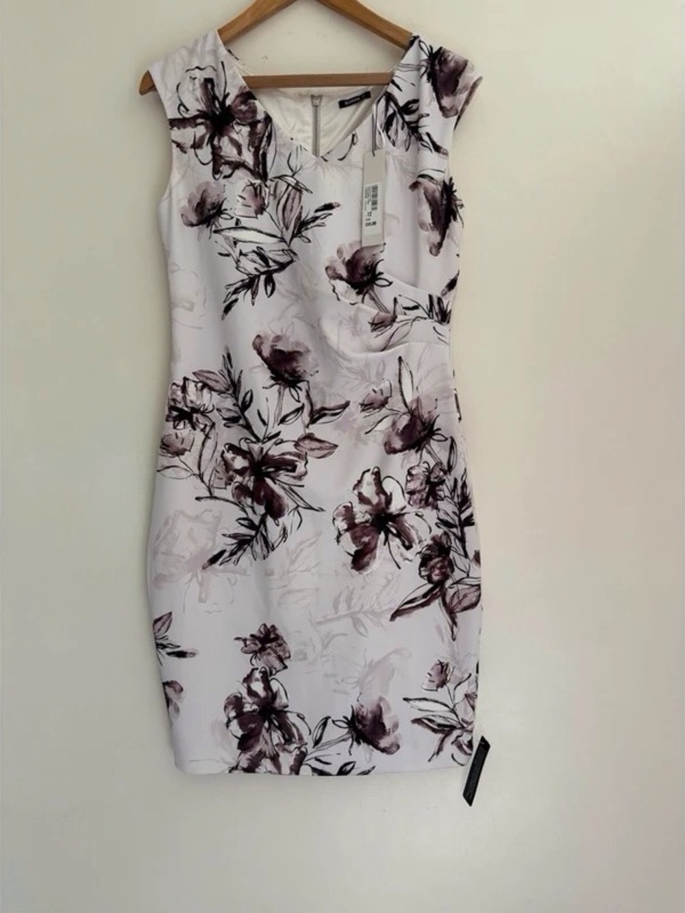 Floral Sheath Midi Dress in White and Plum